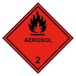 Gefahrzettel, Gefahrgutaufkleber Klasse 2.1 Entzündbare Gase mit Zusatztext AEROSOL, Flamme Schwarz mit durchgehender Kontrastlinie