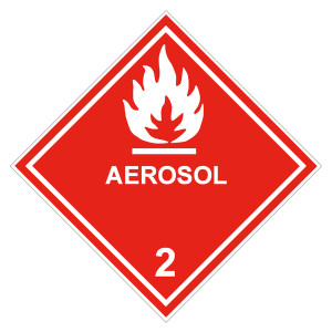 Gefahrzettel, Gefahrgutaufkleber Klasse 2.1 Entzündbare Gase mit Zusatztext AEROSOL, Flamme Weiß mit durchgehender Kontrastlinie
