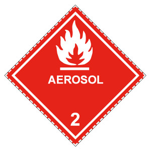 Gefahrzettel, Gefahrgutaufkleber Klasse 2.1 Entzündbare Gase mit Zusatztext AEROSOL, Flamme Weiß mit gestrichelter Kontrastlinie