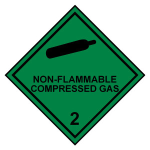 Gefahrzettel, Gefahrgutaufkleber Klasse 2.2 Nicht entzündbare, nicht giftige Gase mit Zusatztext NON-FLAMMABLE COMPRESSED GAS, Gasflasche Schwarz mit