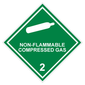 Gefahrzettel, Gefahrgutaufkleber Klasse 2.2 Nicht entzündbare, nicht giftige Gase mit Zusatztext NON-FLAMMABLE COMPRESSED GAS, Gasflasche Weiß mit dur