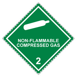 Gefahrzettel, Gefahrgutaufkleber Klasse 2.2 Nicht entzündbare, nicht giftige Gase mit Zusatztext NON-FLAMMABLE COMPRESSED GAS, Gasflasche Weiß mit ges