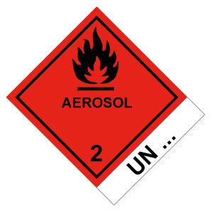 Gefahrzettel Gefahrgutaufkleber Klasse 2.1 Entzündbare Gase mit Zusatztext AEROSOL mit Eindruck UN-Nummer Flamme Schwarz