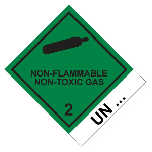 Gefahrzettel Gefahrgutaufkleber Klasse 2.2 Nicht entzündbare, nicht giftige Gase mit Zusatztext NON-FLAMMABLE NON-TOXIC GAS mit Eindruck UN-Nummer Gas