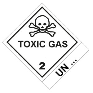 Gefahrzettel Gefahrgutaufkleber Klasse 2.3 Giftige Gase mit Zusatztext TOXIC GAS mit Eindruck UN-Nummer Totenkopf Schwarz