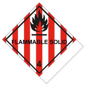 Gefahrzettel Gefahrgutaufkleber Klasse 4.1 Entzündbare feste Stoffe mit Zusatztext FLAMMABLE SOLID zur Selbstbeschriftung Flamme Schwarz