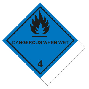 Gefahrzettel Gefahrgutaufkleber Klasse 4.3 Stoffe, die mit Wasser entzündliche Gase bilden mit Zusatztext DANGEROUS WHEN WET zur Selbstbeschriftung Fl