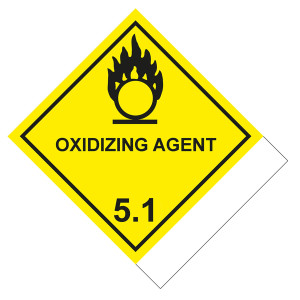Gefahrzettel Gefahrgutaufkleber Klasse 5.1 Entzündend (oxidierend) wirkende Stoffe mit Zusatztext OXIDIZING AGENT zur Selbstbeschriftung Flamme über e
