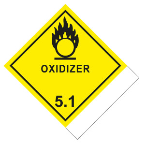Gefahrzettel Gefahrgutaufkleber Klasse 5.1 Entzündend (oxidierend) wirkende Stoffe mit Zusatztext OXIDIZER zur Selbstbeschriftung Flamme über einem Kr