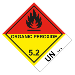 Gefahrzettel Gefahrgutaufkleber Klasse 5.2 Organische Peroxide mit Zusatztext ORGANIC PEROXIDE mit Eindruck UN-Nummer Flamme Schwarz