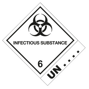 Gefahrzettel Gefahrgutaufkleber Klasse 6.2 Ansteckungsgefährliche Stoffe mit Zusatztext INFECTIOUS SUBSTANCE mit Eindruck UN-Nummer