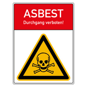 Warnschild ASBEST Durchgang verboten!, Symbol Totenkopf