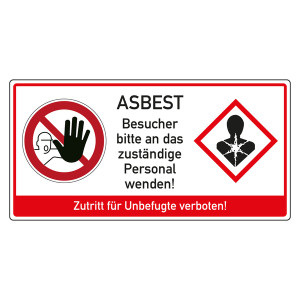 Hinweisschild Asbest, Symbol GHS08 Gesundheitsgefahr, Zutritt verboten