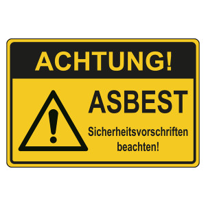 Warnschild Achtung Asbest, Symbol Warnung vor einer Gefahrenstelle