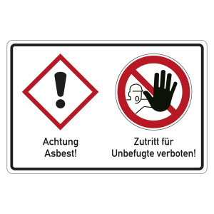 Hinweisschild Asbest, Symbol GHS07 Ausrufezeichen, Zutritt verboten
