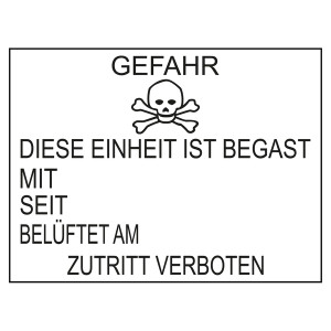 Gefahrzettel Warnkennzeichen für Begasung (Deutsch)