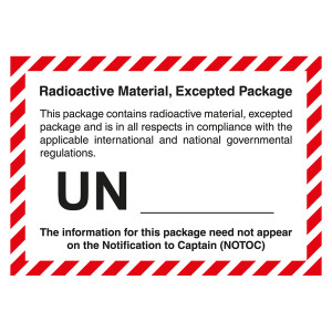 Gefahrzettel Radioactive Material, Excepted Package, mit UN-Nummer zum Selbstbeschriften