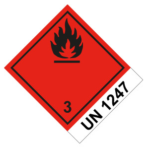 Gefahrzettel Gefahrgutaufkleber Klasse 3 Entzündbare, flüssige Stoffe mit UN 1247 Flamme Schwarz