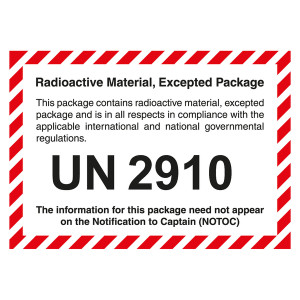 Gefahrzettel Radioactive Material, Excepted Package mit UN 2910