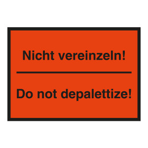 Paketaufkleber Nicht vereinzeln! / Do not depalettize!, Orange