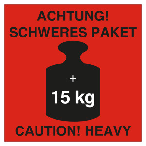 Paketaufkleber Achtung Schweres Paket +15 kg Rot