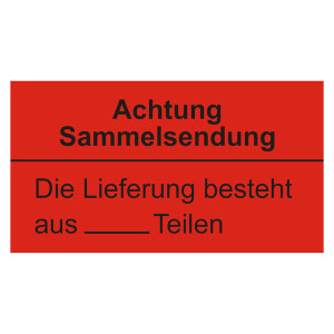 Paketaufkleber Sammelsendung Die Lieferung besteht aus Teilen Rot