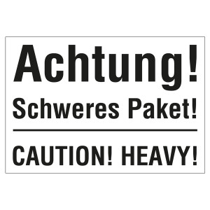Paketaufkleber Achtung Schweres Paket Caution Heavy Weiß