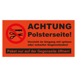 Paketaufkleber Achtung Polsterseite