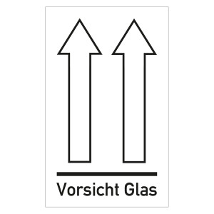 Verpackungskennzeichen Ausrichtungspfeile Oben, Vorsicht Glas, Weiß