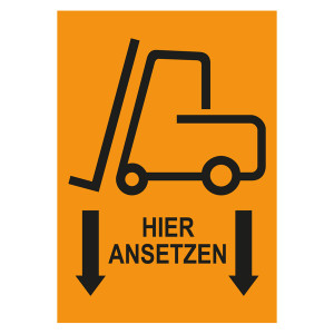 Verpackungskennzeichen Gabelstapler hier ansetzen, Orange