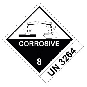 Gefahrzettel Gefahrgutaufkleber Klasse 8 Ätzende Stoffe mit Zusatztext CORROSIVE mit UN-Nummer UN 3264