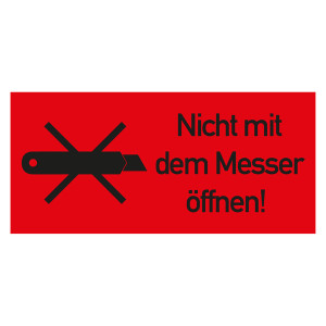 Paketaufkleber Nicht mit dem Messer öffnen Rot