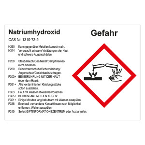 GHS Gefahrstoffetikett Natriumhydroxid, für interne Verwendung