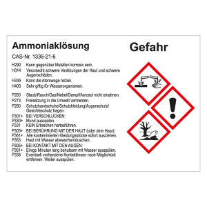GHS Gefahrstoffetikett Ammoniaklösung, für interne Verwendung