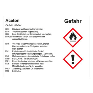GHS Gefahrstoffetikett Aceton, für interne Verwendung