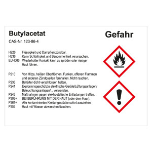 GHS Gefahrstoffetikett Butylacetat, für interne Verwendung