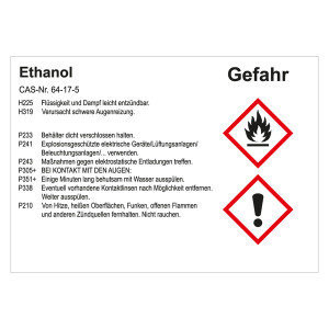 GHS Gefahrstoffetikett Ethanol, für interne Verwendung