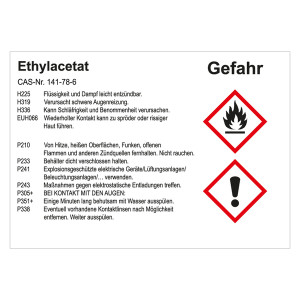 GHS Gefahrstoffetikett Ethylacetat, für interne Verwendung