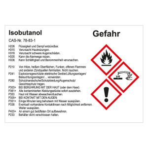 GHS Gefahrstoffetikett Isobutanol, für interne Verwendung