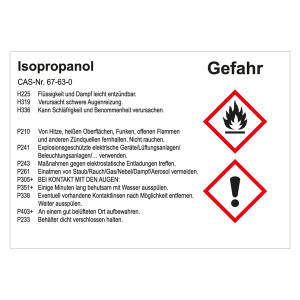 GHS Gefahrstoffetikett Isopropanol, für interne Verwendung
