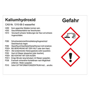 GHS Gefahrstoffetikett Kaliumhydroxid, für interne Verwendung