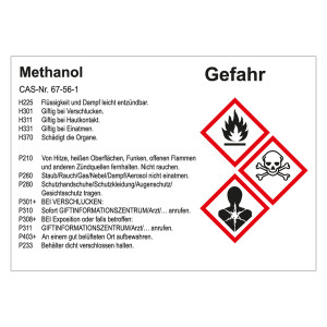 GHS Gefahrstoffetikett Methanol für interne Verwendung