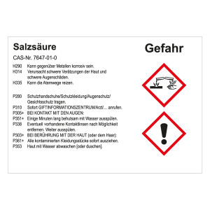 GHS Gefahrstoffetikett Salzsäure, für interne Verwendung