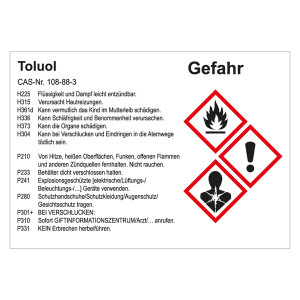 GHS Gefahrstoffetikett Toluol, für interne Verwendung