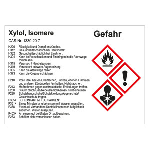 GHS Gefahrstoffetikett Xylol, Isomere, für interne Verwendung