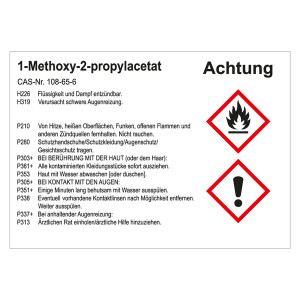 GHS Gefahrstoffetikett 1-Methoxy-2-propylacetat, für interne Verwendung