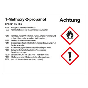 GHS Gefahrstoffetikett 1-Methoxy-2-propanol, für interne Verwendung
