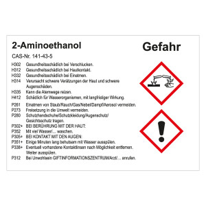 GHS Gefahrstoffetikett 2-Aminoethanol, für interne Verwendung