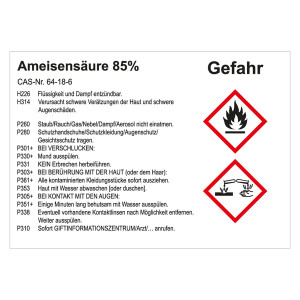 GHS Gefahrstoffetikett Ameisensäure 85%, für interne Verwendung