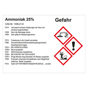 GHS Gefahrstoffetikett Ammoniak 25%, für interne Verwendung